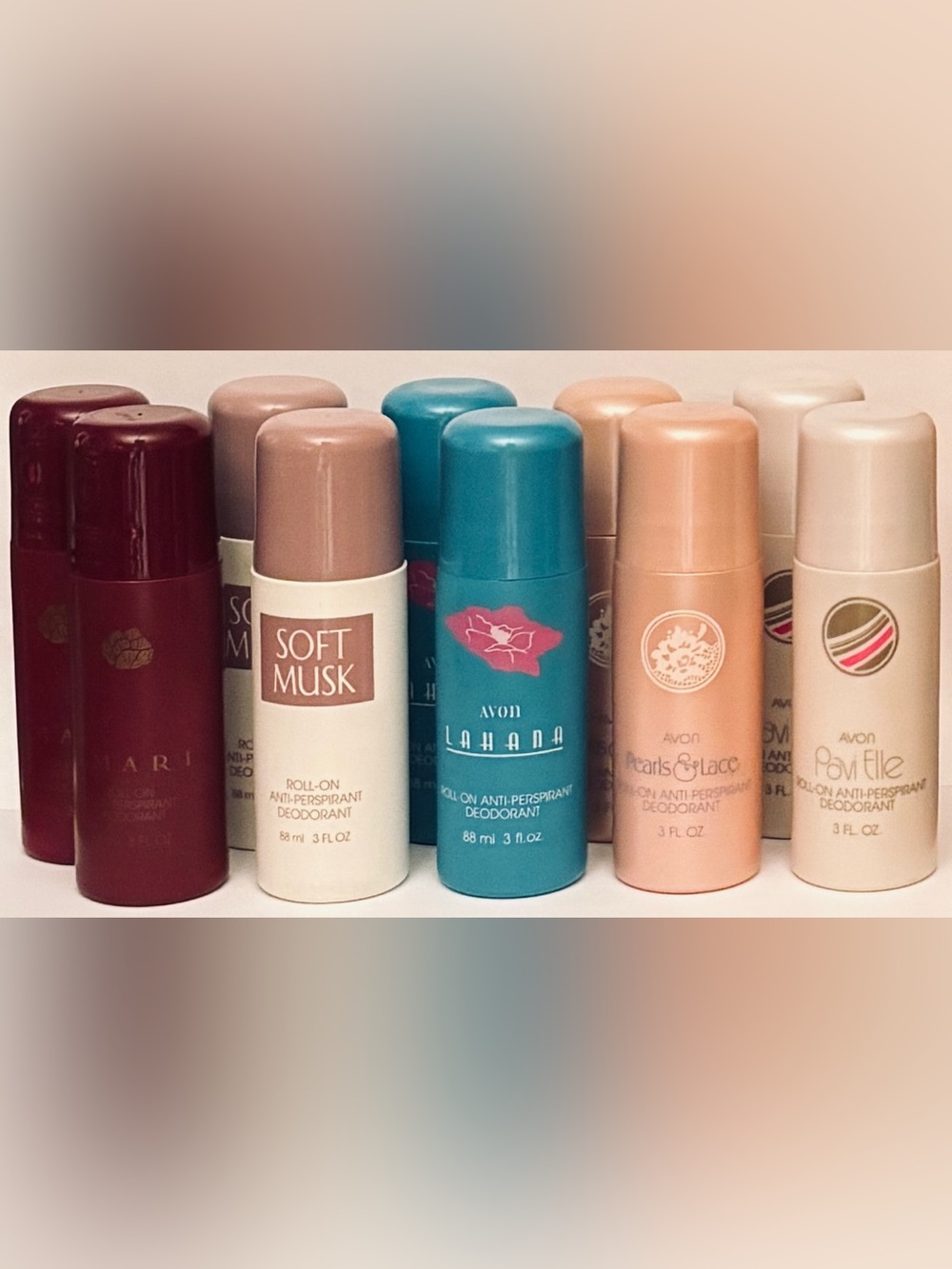 10 Avon large deodorants: Imari + Soft Musk + Lahana + Pearls & Lace + Pavi Elle